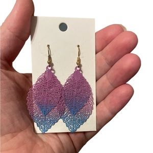 Double leaf earrings (set of 2) includes purple/blue and red/yellow/blue